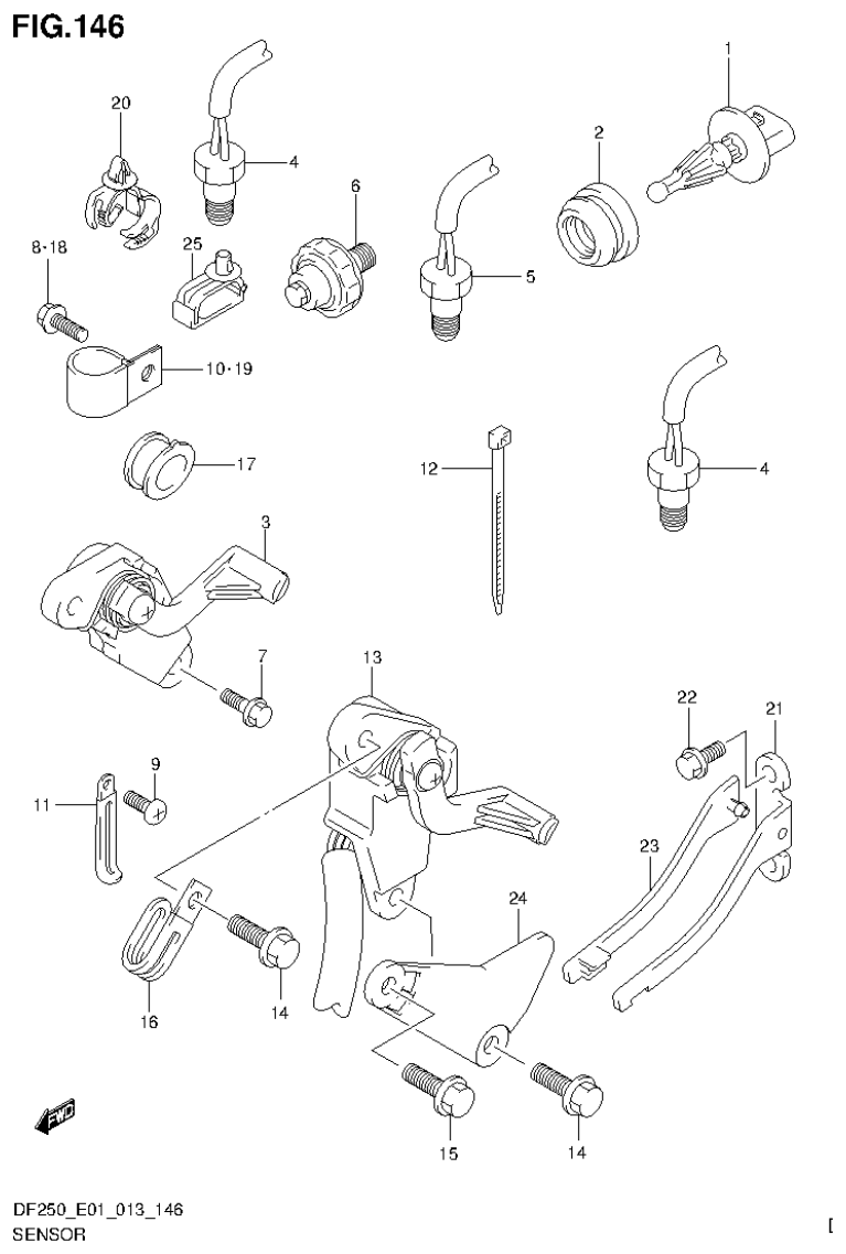 Suzuki DF200T, DF200Z, DF225T, DF225Z, DF250T, DF250Z SENSOR (DF200T E40) parts diagram